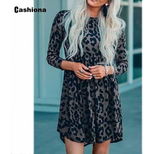 2021 Autumn Knee-Length Dress Sexy Leopard Print Skirt Dresses Plus size Women Clothing Long Sleeve Femme Vestidos Robe Dress