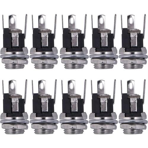 10pcs New DC Power Supply Jack Socket Female Panel Mount Connector 5.5*2.1mm Lot