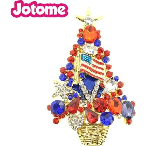 100pcs/lot American Fourth of July Flag Patriotic Tree Pin Brooch