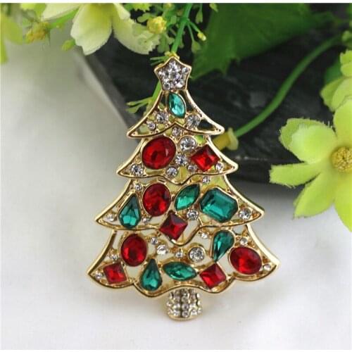 Customized 2021 Christmas Gift New Christmas Tree Brooch Inlaid Geometric Glass Pin Clothes Accessories Women