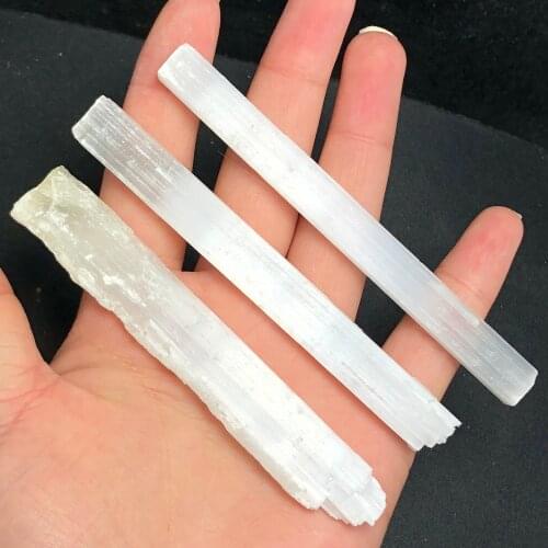 3 Pcs Natural Selenite Sticks Wands Rough Gypsum Crystal Irregular Column Raw Stone Yoga Reiki Healing Specimen