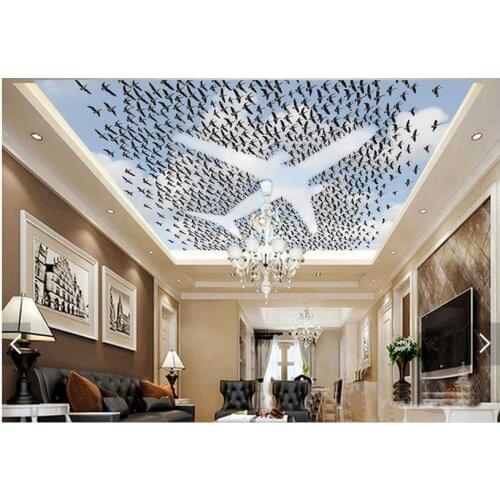 3d photo wallpaper 3d ceiling wall murals wallpaper Creative sky flock of plane living room ceiling murals 3d room wallpaper