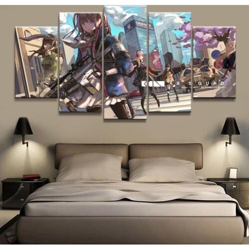 5 Panel Girls Frontline Game Canvas Printed Painting For Living Room Wall Decor HD Picture Artworks Poster
