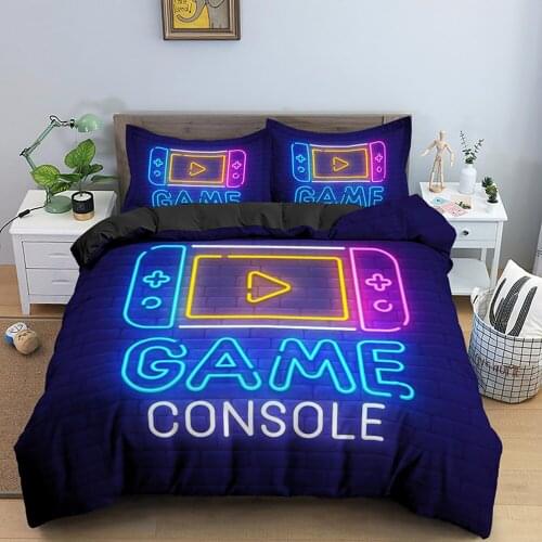 AHSNME Sci-Fi Neon 3D Effect Gamepad Game time theme bedding set handle Quilt Cover Pillowcase Set support custom size picture