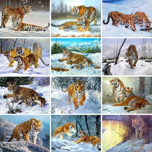 Diamond Art Painting Winter Cross Stitch 5D Diy Diamond Embroidery Tiger Mosaic Kit Animal Needlework Handicraft Wall Home Decor