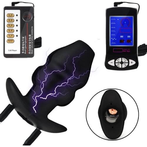 Electric Shock Hollow Anal Plug Vibrator Silicone Anal Beads Sex Toys Butt Plug Dildo Masturbator Vagina Massager Erotic Toys