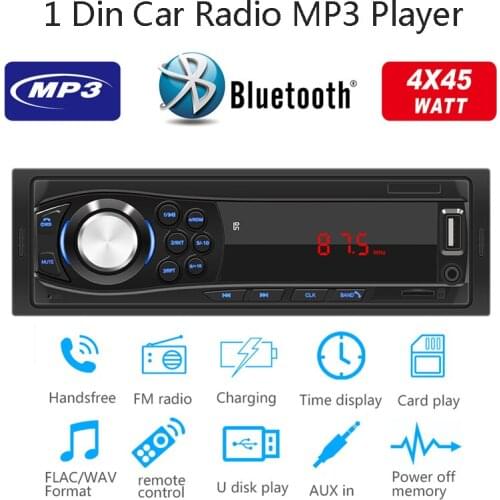 New 1 Din Bluetooth Hands-free Car Radio MP3 Player FM Receiver Digital LED Display Autoradio Stereo Support U-disk SD USB SWC