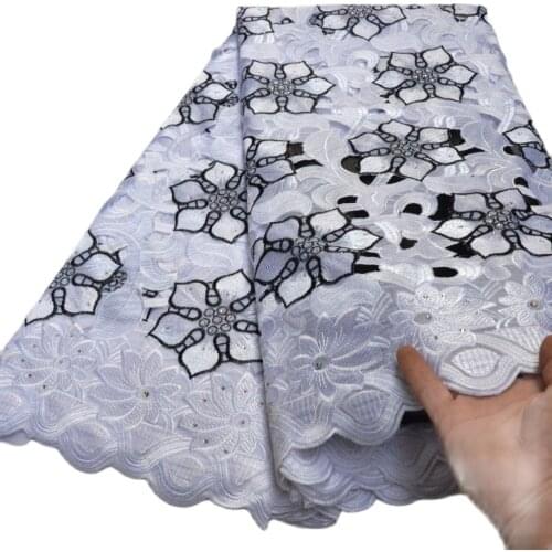 Free Shipping 20121 new design white High quality wedding lace African Fabric 5 Yards embroidered Swiss Voile Lace-N88193