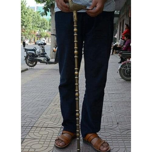 Free shipping 38" Chinese Bronze Fu peace dove pigeon Statue Crutches Walking stick Wand cane