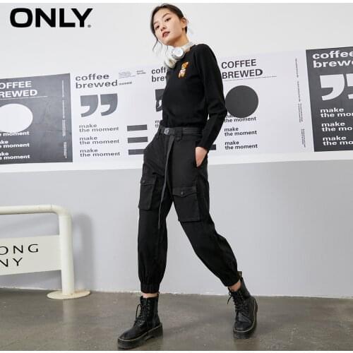 ONLY winter new fashion tooling style multi-pocket belt nine points casual pants women | 120414074