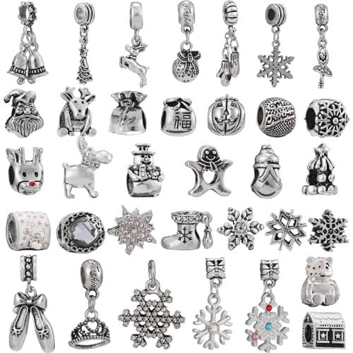 2Pcs 2021 New Winter Silver Color Santa Claus Elk Charm Beads Fit Original Brand Bracelet For Women Men Christmas Jewelry Making