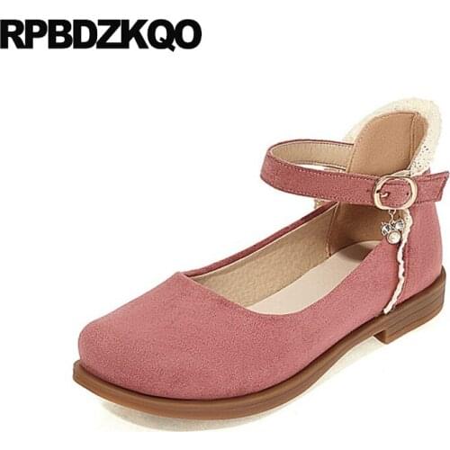 Spring Autumn Comfy Ankle Strap Fashion Chinese Pink Fitness 2021 Cheap Shoes China Girls Beige Women Suede Flats Lace School