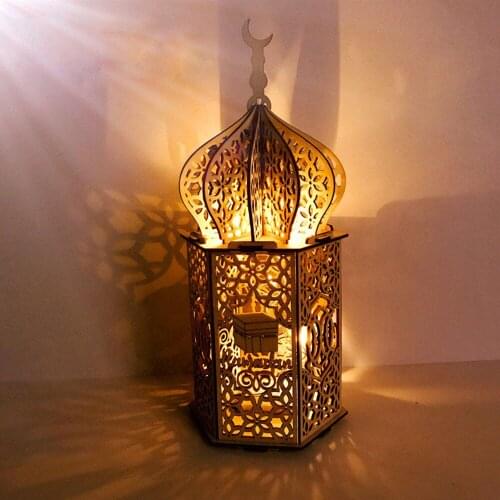 Eid Mubarak Ramadan Wooden LED Palace Night Light Ornaments Muslim Festival Home Decoration 6 Model Can Choose