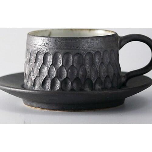 Espresso coffee cup and saucer set handmade stoneware cup simple mark for espresso machine LB031109