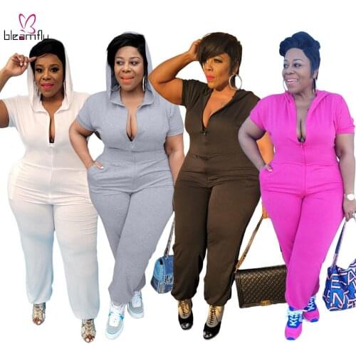 Hoodie Jumpsuit Women Plus Size 4XL 5XL Zip Up Rompers One Piece Long Bodycon Skinny Playsuit Female Clothes Overalls Outfits