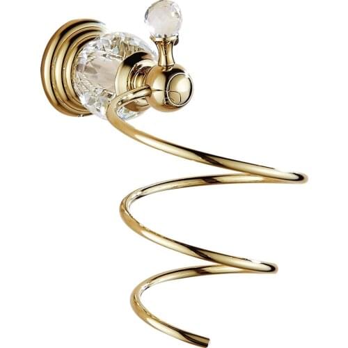 Leyden Zinc Alloy Golden Polished Hair Dryer Holder,Modern Crystal Hair Dryer Hanger Wall Mounted