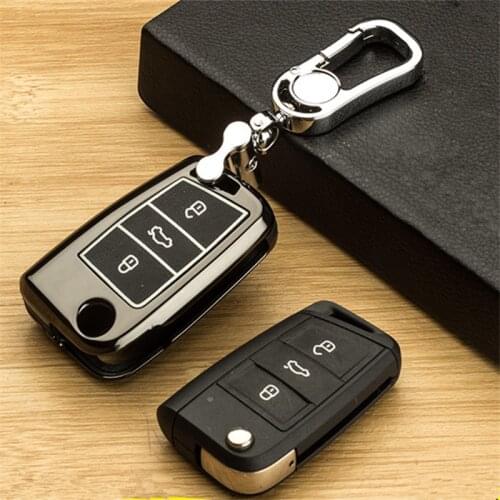 LUNASBORE For Volkswagen VW Golf 7 Mk7 For Skoda Octavia A7 Luminous Alloy+Leather Car Key Protective Case Cover Shell Holder
