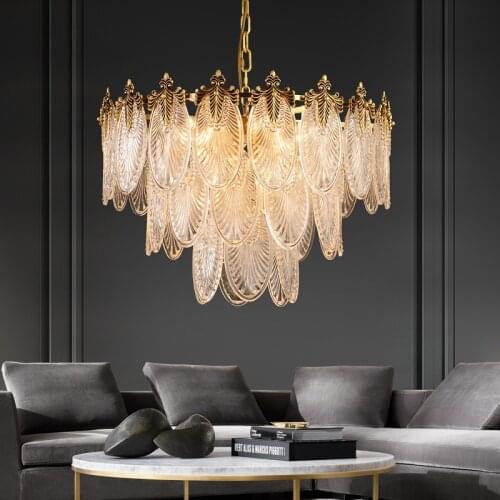 Leaf postmodern light luxury chandelier copper high grade atmosphere bedroom living room villa simple designer Chandelier