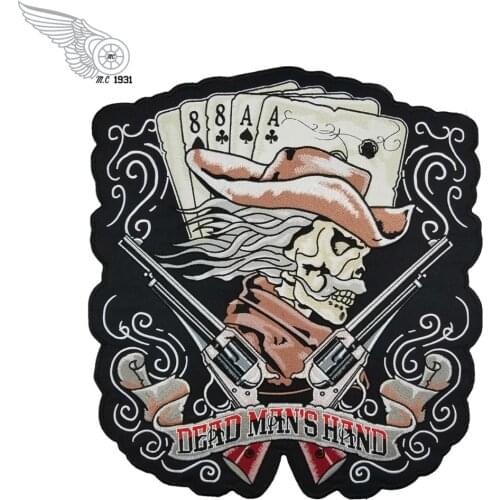 Machine Embroidery Designs Custom Dead Mans Hand Cowboy & Guns Patch Large Back Sew On Patches For Clothes