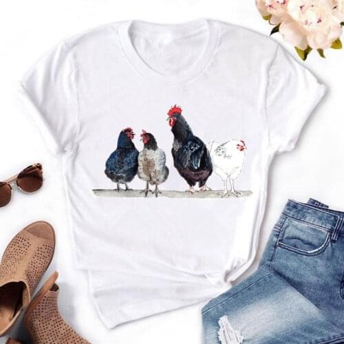 Cute and Funny Rooster Print Women t shirt Summer Casual large size Girls Tshirt Basic hedging Round neck Tops
