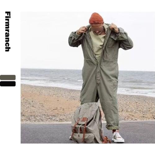 Firmranch Spring/Autumn Men Ins Popluar Amekaji Multi-pockets Cargo Jumpsuit Overall Wide Leg Loose Casual Jumper Work Clothes