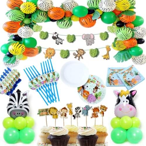 Anima Safari Party Disposable Tableware Set Birthday Party Decoration Baby Shower Birthday Jungle Party Supply Boy