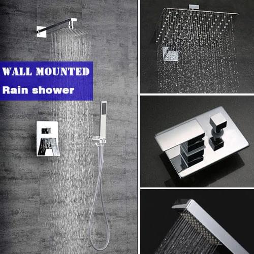 Bathroom wall mounted rain shower set brass material mixer shower faucet with 10 inch ultrathin 304# stainless steel shower head