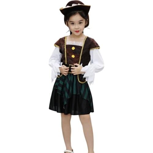 New cosplay Halloween Caribbean Pirate Captain Jack Sparrow Tricorn Cosplay Costume for children Girl Party cap dress up