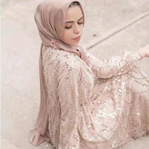 New designs product solid color sequins elastic waist fashion robe tulle skirt Muslim women dress abaya
