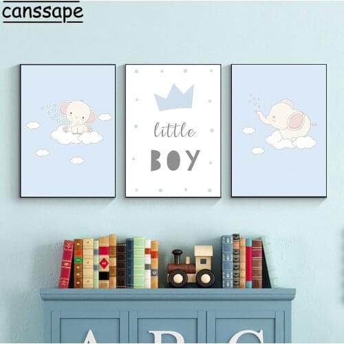 Nursery Posters And Prints Elephant Painting Cloud Poster Stars Paintings Nordic Wall Pictures Boy Baby Bedroom Decoration