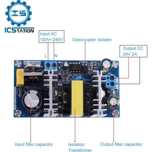 AC-DC 100V-240V to 24V 2A 50W Voltage Converter Switching Power Supply Module Buck Step Down Converter Transformer