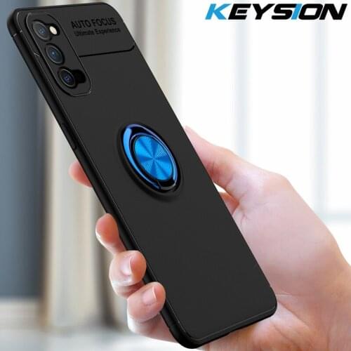 KEYSION Luxury Metal Ring Case for OPPO Reno 4 4 Pro 5G Soft Silicone Shockproof Phone Back Cover for OPPO Reno 4 Pro 5G
