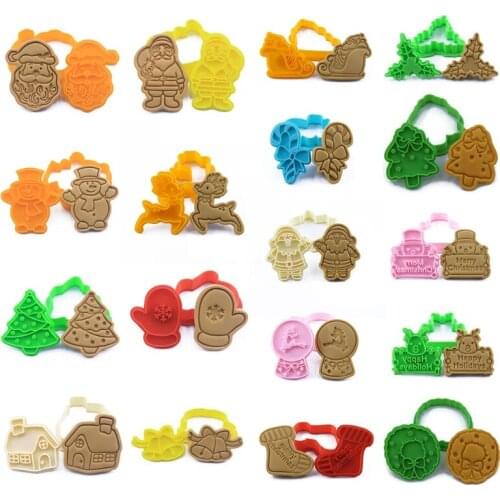 Christmas Santa Claus Shape 3D Pressable Stamped Embossed Biscuit Cookie Cutters Mold Kitchen Bakeware Tool
