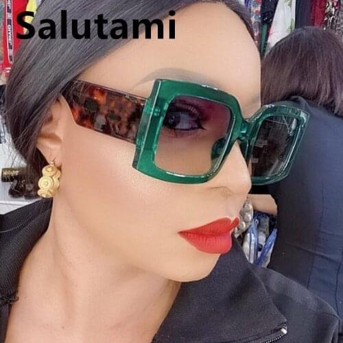 Wide Leg Green Leopard Square Sunglasses For Women Fashion Brand Gradient Sun Glasses Men Uv400 Punk Eyewear Pink Black Shades