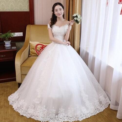 Vestido De Noiva 2021 Gryffon Wedding Dress Elegant Boat Neck Lace Up Ball Gown Princess Luxury Lace Robe De Mariee Customize
