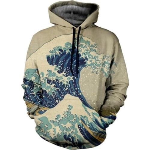 Hot Sale Autumn Hoodies Men/Women Hooded Sweatshirts Sea Waves 3d print Unisex Thin casual Pullovers Tracksuits free shipping