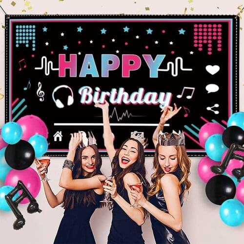 TIK Tok Birthday Party Decorations, Musical Themes Happy Birthday Backdrop Banner,Photo Backdrop Artistic Birthday Party Banner