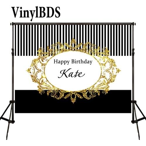 VinylBDS Backdrops 10X10Ft Birthday Custom Photography Backdrop Black And White Striped Backdrop Happy Birthday Backdrop