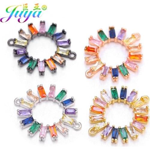 Juya DIY Jewelry Accessories Supplies Cubic Zirconia Flower Round Charm Connectors For Handmade Bracelet Earring Jewelry Making