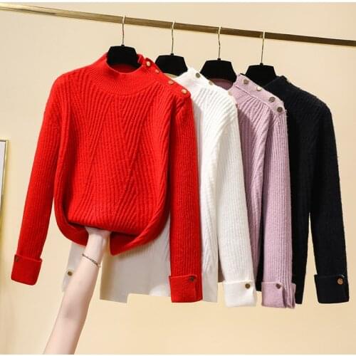 Red Button Jacquard Plus Large Size Oversize Korean Style Fashion Pullovers For Autumn WomenS Clothing Ladies Sweater 2021 Tops