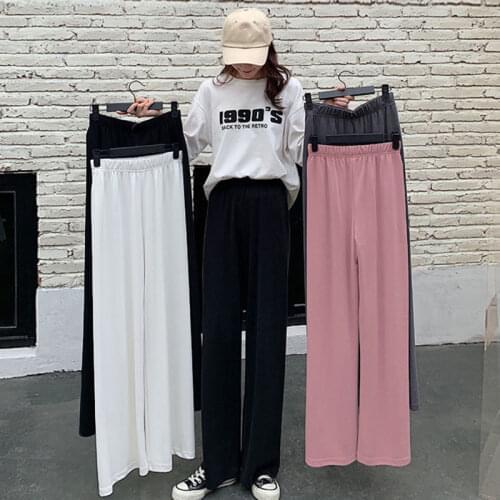 Ice Silk Pants Baggy Pants Women Trousers Solid High Waist Loose Ladies Office Straight Wide Leg Pants for Women Korean Fashion