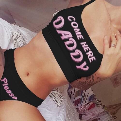Womens underpants+Vest 1Set Women Sexy Lingerie Summer wind Swimsuit is funny, daddy is coming Elastic cotton Panties 2 Colors
