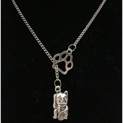 1pcs/Lot Fashion Vintage Infinity Symbol Connections Cat/Dog Paw&Lovely Lucky Cat Charms Pendant Necklace 26