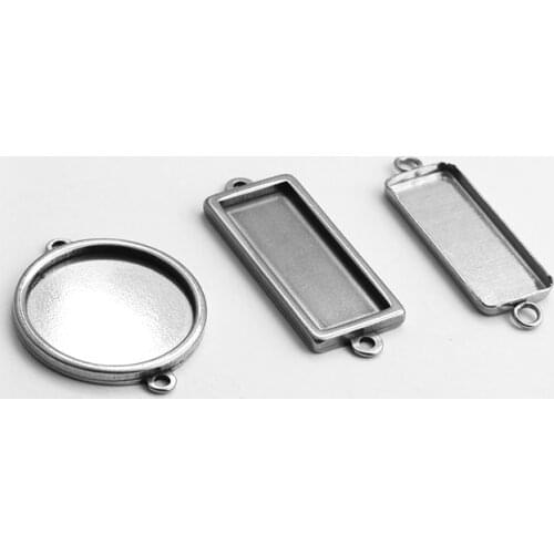 1pack stainless steel charms round rectangle blank tray bezel pendant base connector Cabochon Setting Cameo jewelry making