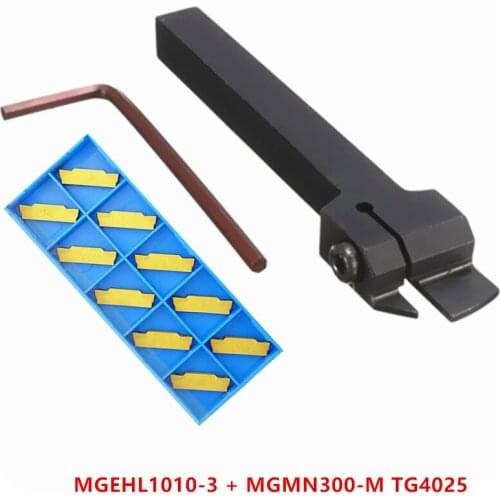 1P MGEHR1010-3 / MGEHL1010-3 Grooving Tool Holder +10P MGMN300-M CNC Carbide Insert Metal Lathe Cutting Turning