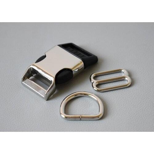 20 set 8 button 25mm Metal release buckles D rings sliders for cat dog collar adjustable buckles DIY sewing accessories