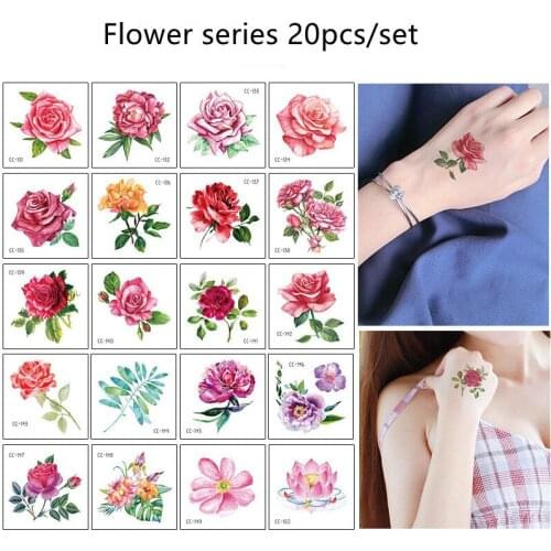 20Pcs/Set Beautyful Flower Design Water Transfer Waterproof Temporary Tattoo Stickers For Women Body Art Fake Tattoos