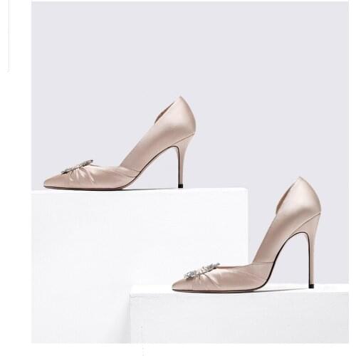 2021 spring side air pointed rhinestone buckle shoes banquet dress sandals large size small size bridal wedding shoes women