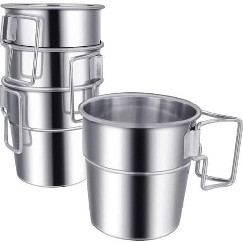 4PCS/Set Portable Coffee Mug Foldable Handle Barbecue Outdoor Climbing Picnic Hiking Camping Cup Drinkware Beer Stainless Steel
