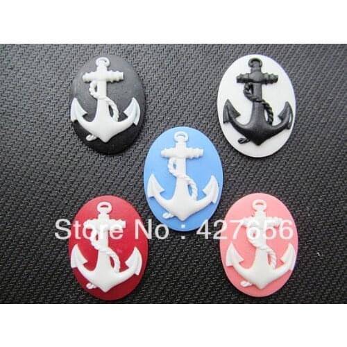 8pcs 30mmx40mm 5 Colors Oval Flatback Resin Caved Anchor Cameo Charm Finding,Cabochon for Base setting Tray,DIY Accessory